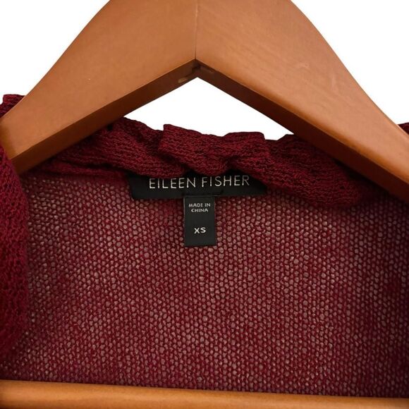 Eileen Fisher Knit Red Lightweight Linen Blend Waterfall Ruffle Sweater Cardigan - Picture 4 of 6